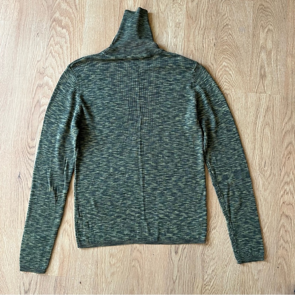 SILX 100% Silk Turtleneck Sweater Green Space Dye Ribbed Knit Size M